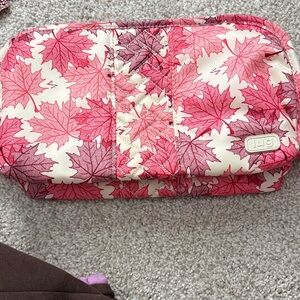 Lug Pink and Cream Leaf Pattern Cosmetic Bag